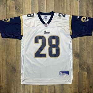 Vintage St Louis Rams Football Jersey Mens Large White Marshall Faulk NFL 90s